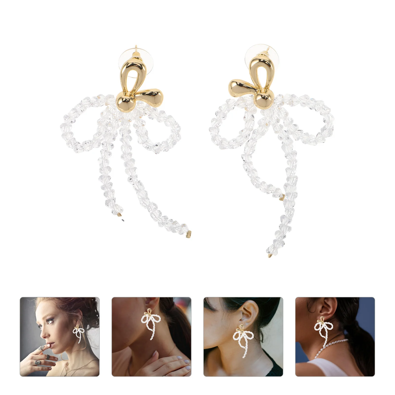 

Retro Bowknot Earrings Beaded Glass Tassel Lightweight Drop Earrings for Women Daily Party Trendy Jewelry Statement