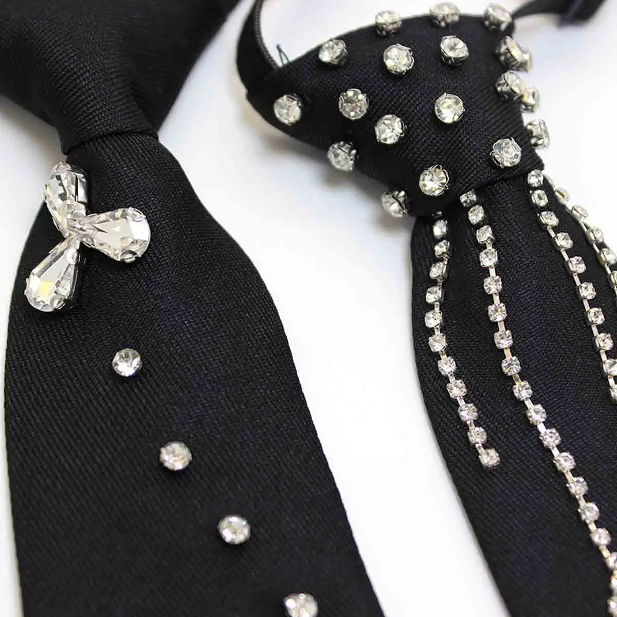 

Модная универсальная рубашка JK в студенческом стиле с кристаллами, черная женская модная универсальная рубашка JK, маленький галстук