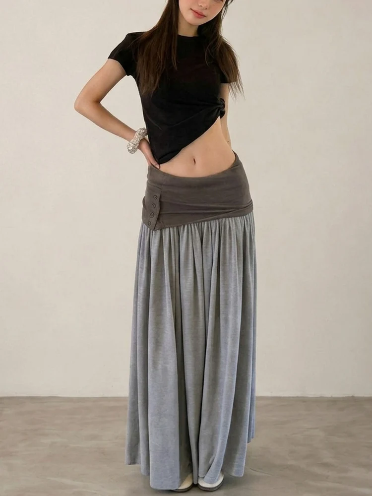 Mid-Length Simple Design Thread  Women's Skirt High Waist A-Line Polyester Skirt Non-Sleeveless Fashionable Skirt