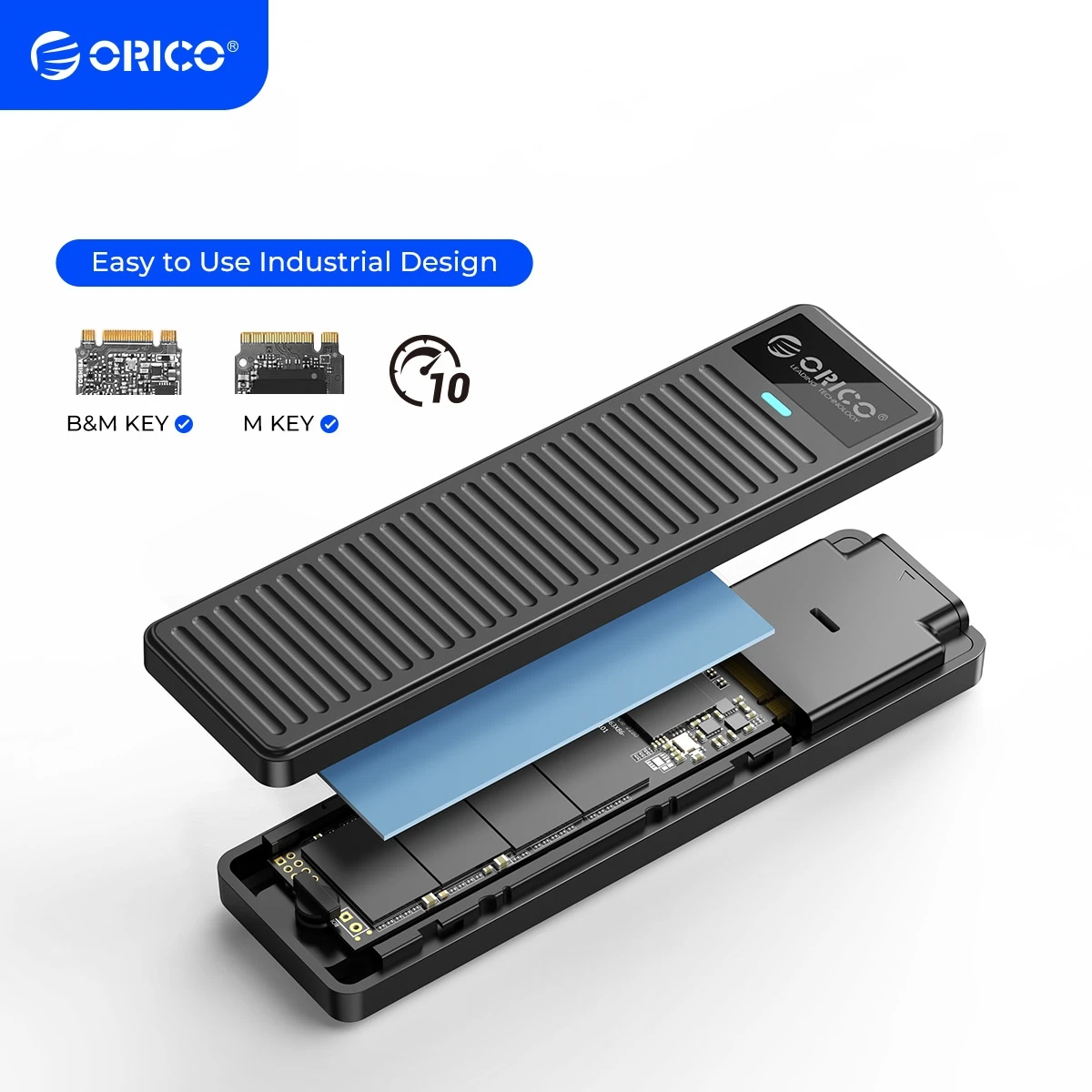 ORICO M.2 NVMe SSD Enclosure 10Gbps USB3.2 Gen2 M2 SSD Enclosure Case Box Simple Design for NVMe SATA Tool-free Support UASP