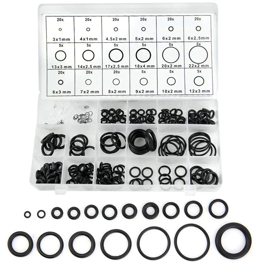 225PCS Rubber O Ring Oil Resistance O-Ring Washer Gasket Seals Watertightness Assortment Different Size and Plastic Box Kit Set