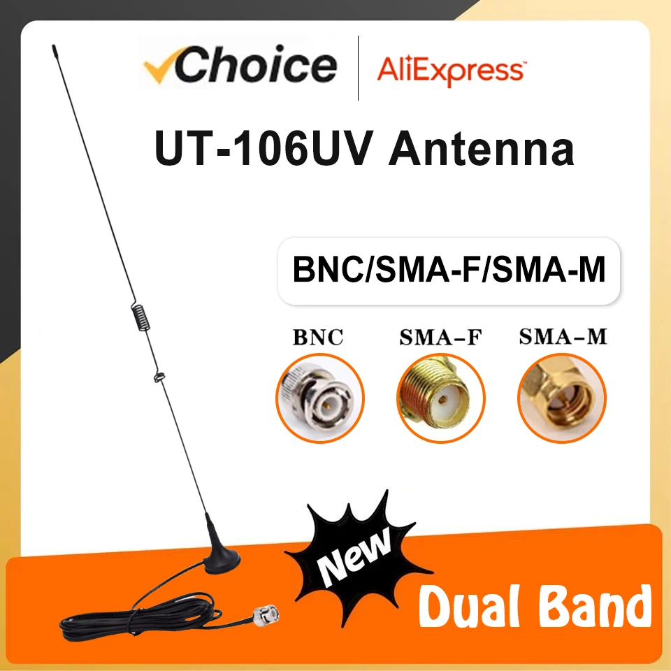 UT-106UV Car Antenna Walkie Talkie Magnetic SMA-Female SMA-Male BNC VHF UHF On Board Antenna For UV-5R Quansheng UV-K5 Ham Radio