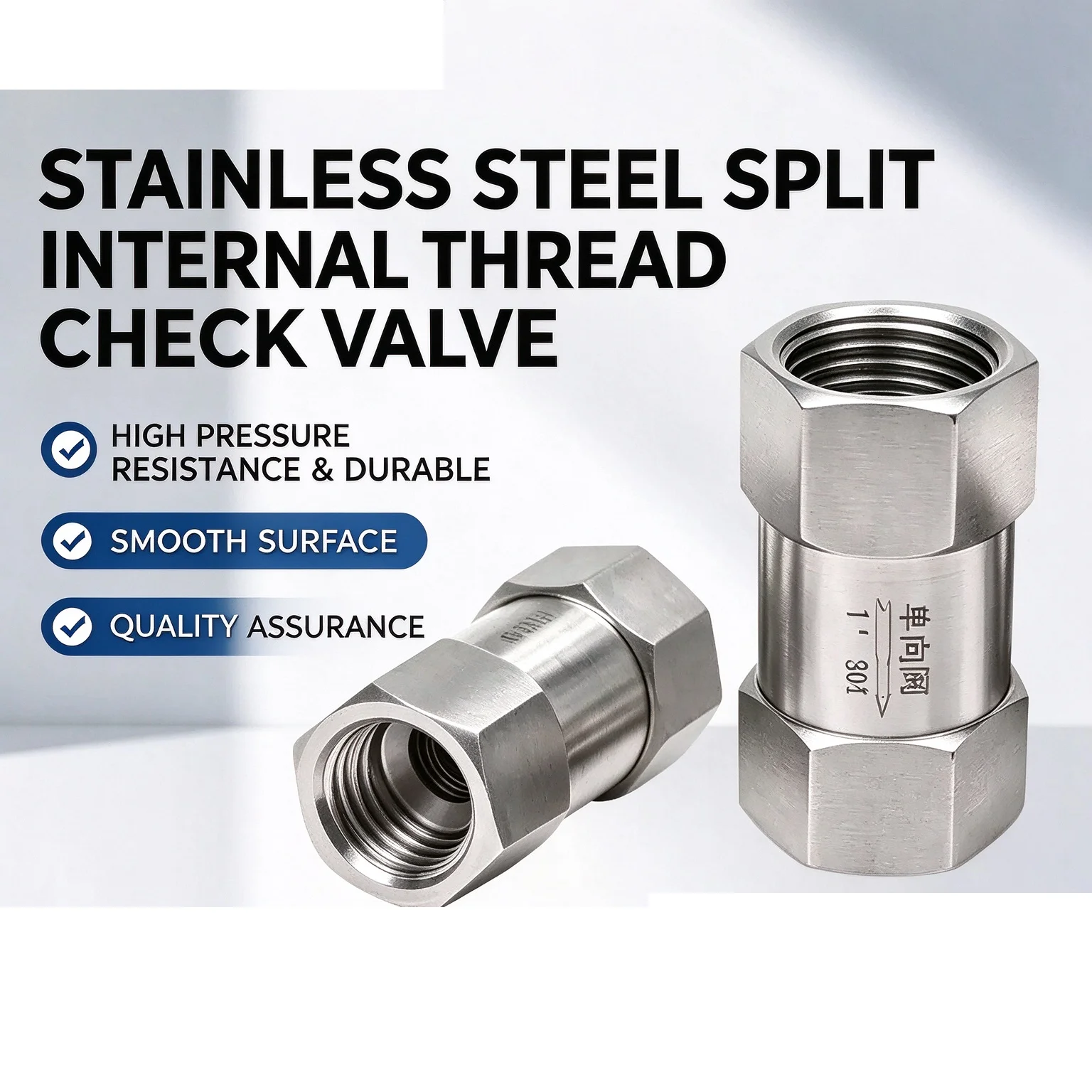 304 stainless steel double internal thread check valve, split sealed hexagonal non-return valve, female thread check valve