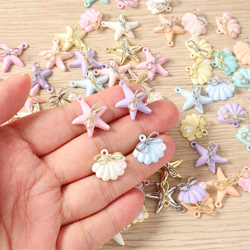 5 Stück niedliche, bunte Metall-Sternfisch- und Muschel-Anhänger für die Schmuckherstellung, zum Basteln von Halsketten, Ohrringen und Armbändern, DIY-Bastelzubehör. – Detail 2