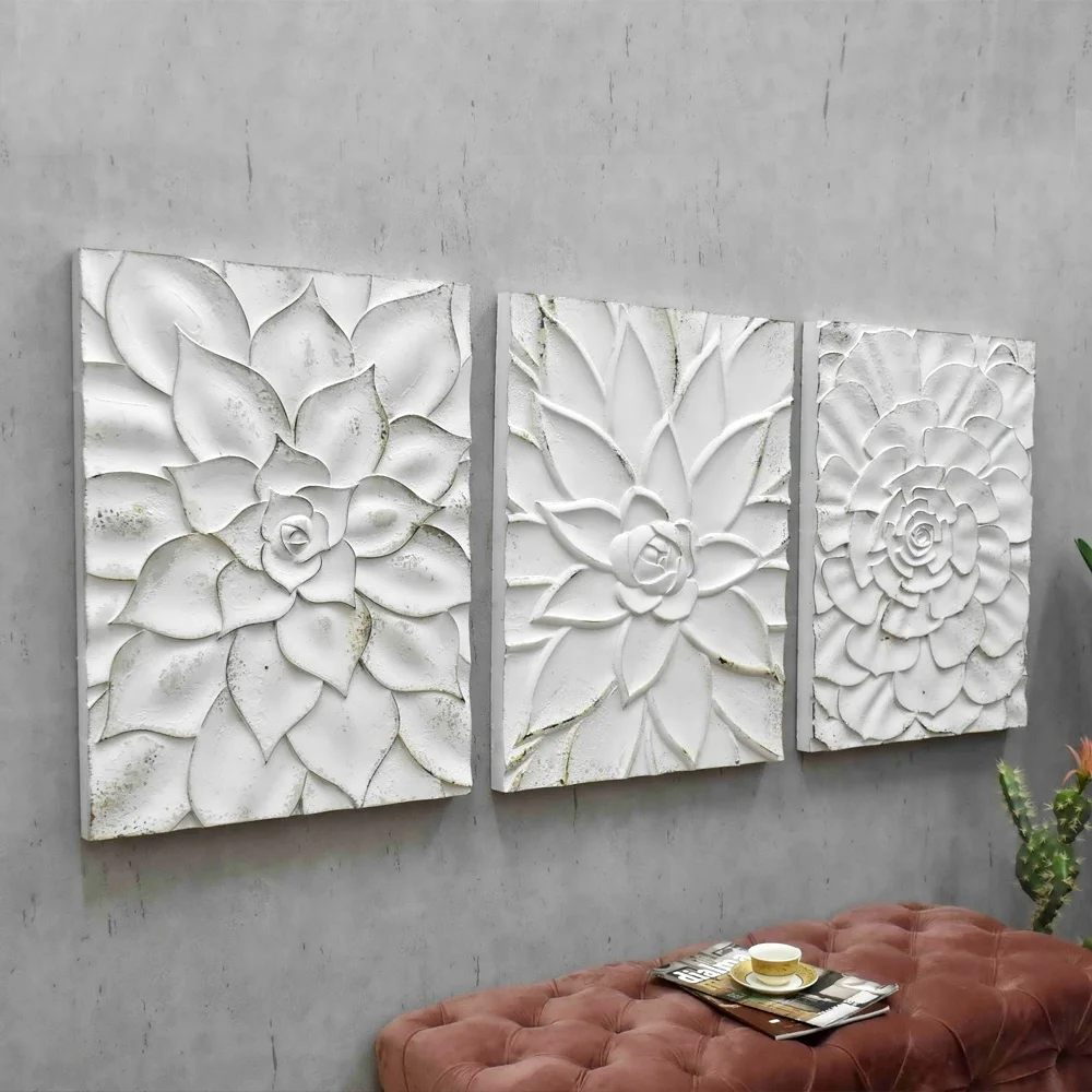 

Antique white flower carving wall art decoration for bedroom