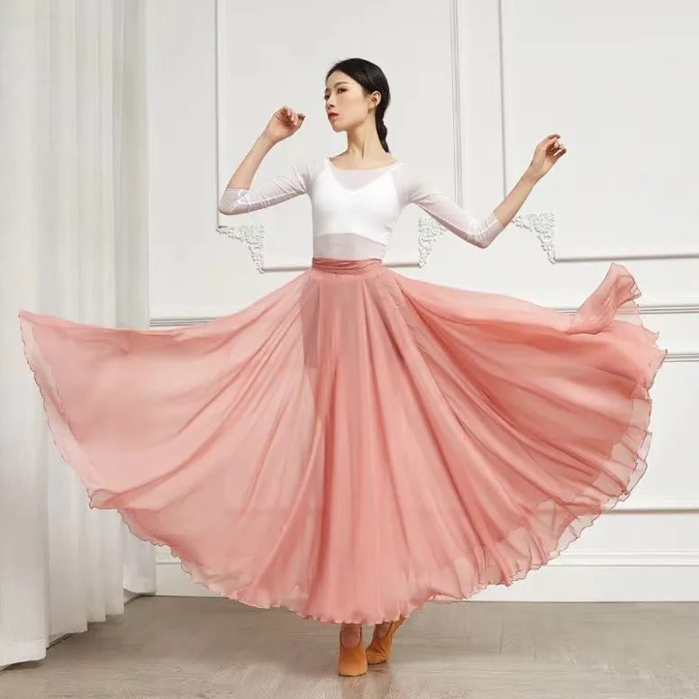 Nowa kolekcja damska na jesień i zimę 2022: elegancka długa spódnica do flamenco, tańca brzucha, cygańskiego, baletu i tańca klasycznego, w jednolitym kolorze, idealna na występy.