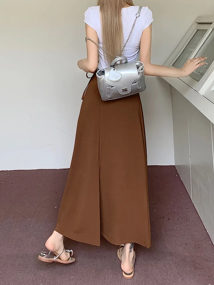 S-XL 3Colors Women Long Skirt Autumn Summer 2023 Korean Style High Waist Back Split Midi Long Skirts Female(L5115