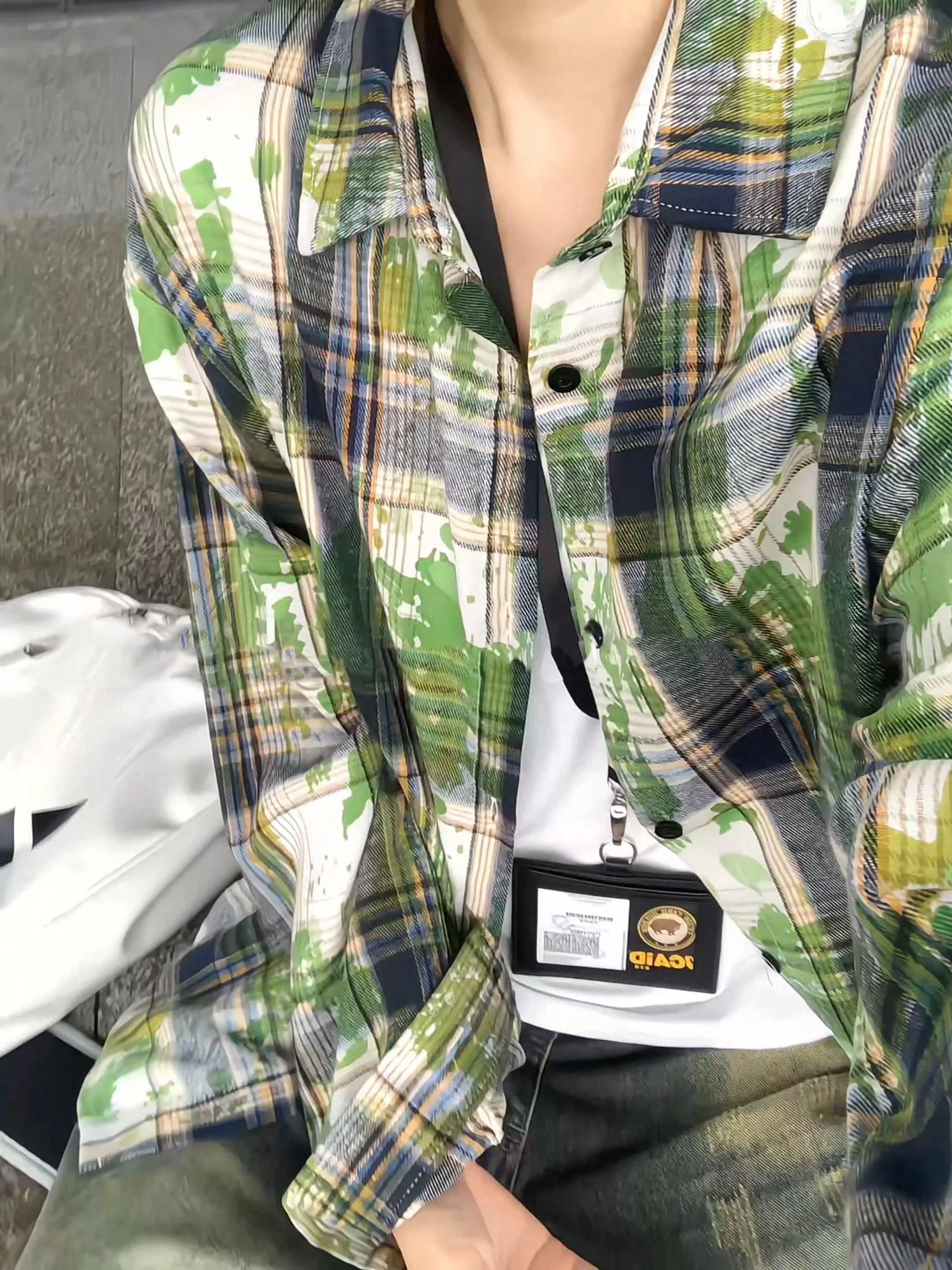 

Зеленая рубашка в клетку с эффектом тай-дай, с длинными рукавами, унисекс, в винтажном стиле, верхняя одежда, кардиган, стандартный крой, на каждый день, осень