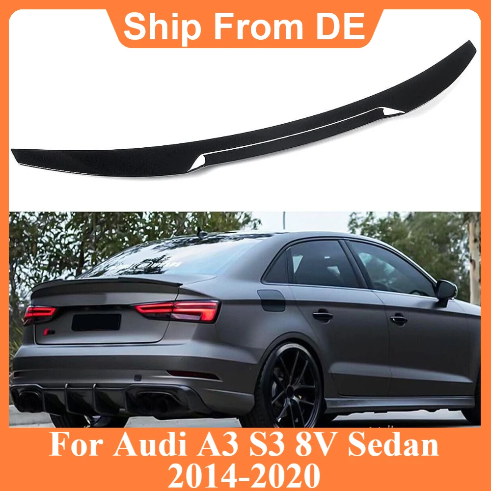 Kofferraumspoiler Flügel für Audi A3 S3 8V Limousine 2014-2020 V-Style Auto Kofferraumspoiler Heckflügel Deckel Auto Bodykit Tuning Glänzend Schwarz