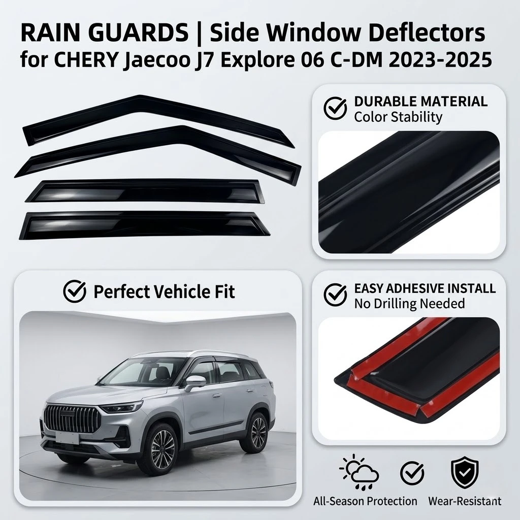 Car Side Window Wind Deflectors Rain GuardsFor CHERY Jaecoo J7 Explore 06 C-DM 2023-2025 Double Cab Weathershield Sun Visor