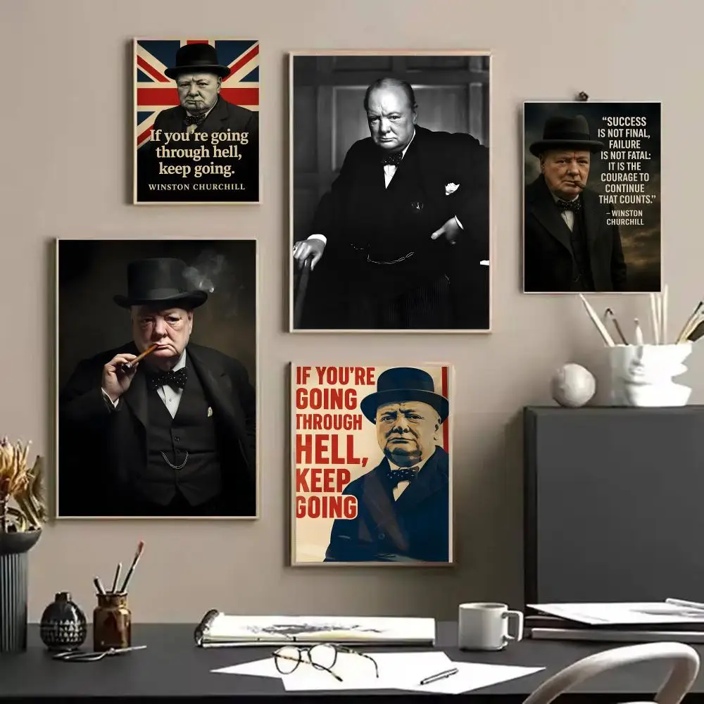 Winston C-Churchill Painting Calligraphy Frameless Canvas Poster Wall Art Perfect For Hallway Home Decoration Holiday Gifts