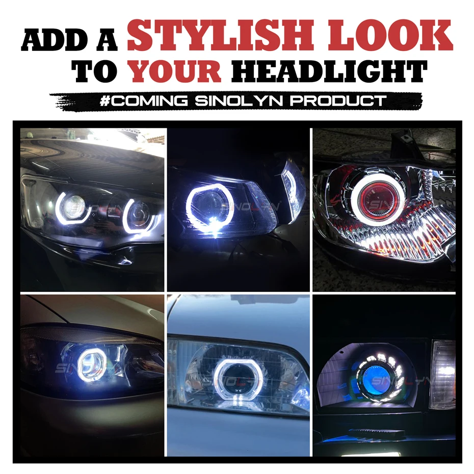 Sinolyn 2.5/3.0 Inch Black Angel Eyes Shrouds LED DRL Covers For Headlight Projector Lenses For Hella 3R/Q5 Halo Bezels