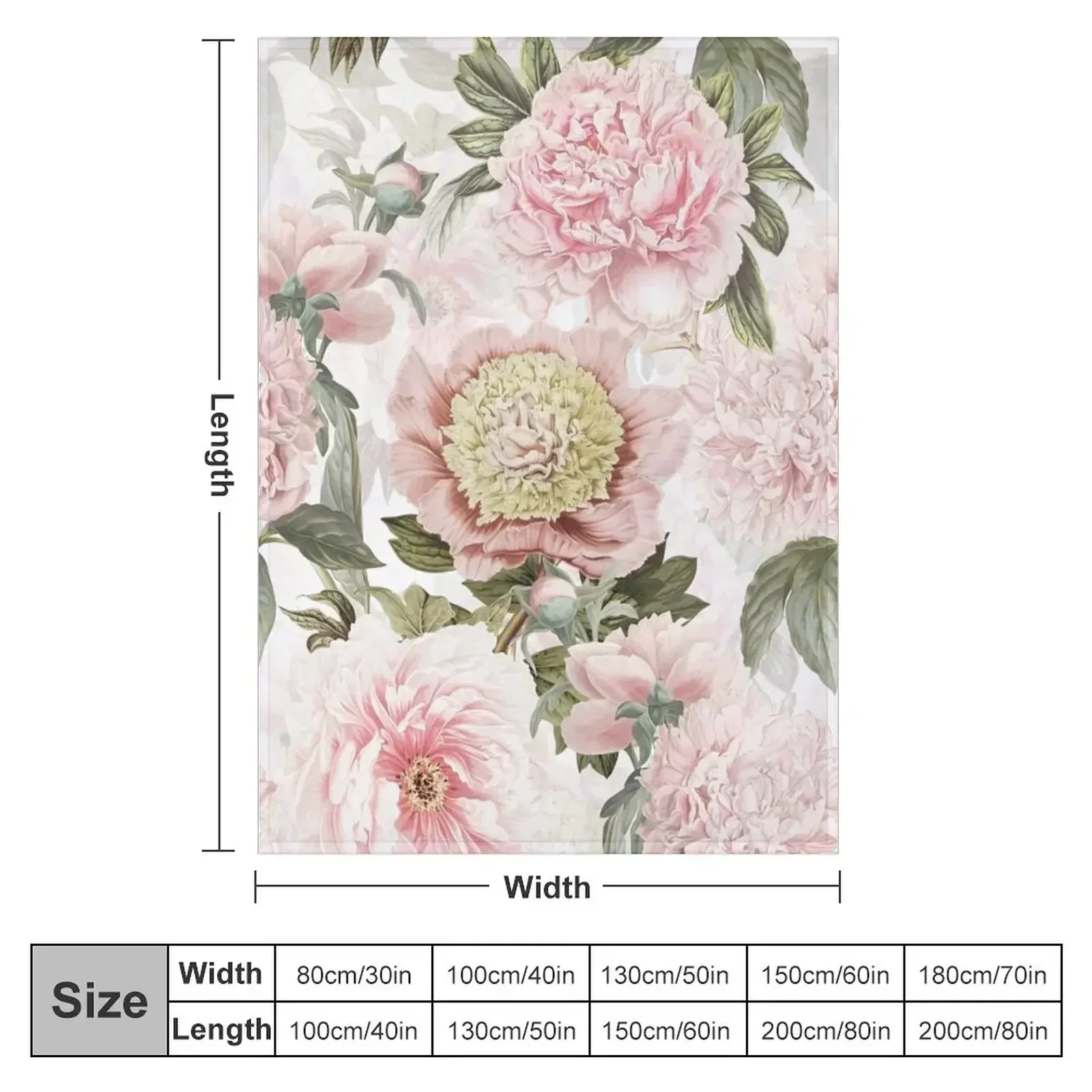 Vintage Botanical Blush Peony Flowers Pattern Throw Blanket couch cozy soft plush fuzzy picnic outdoor blanket
