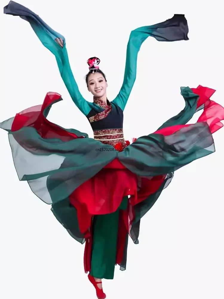 

Traditional Chinese Folk Dance Costume Female Yangko Dance Wear Adult Elegant Embroidery Fan Dance Performance Practice Clothes