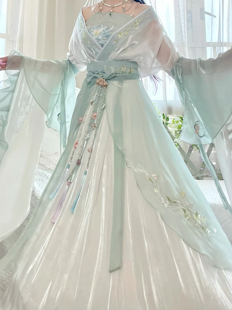 Chinesische Hanfu Kleid Frauen alte traditionelle bestickte Hanfu setzt Karneval Fee Cosplay Kostüm grün Hanfu Tanz kleid