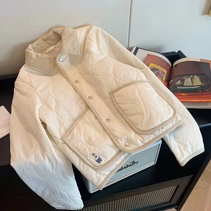 

Women's ort Embroidered Cotton Jaet Thin Loose Collar Autumn Winter Faion Outerwear Versatile Fem's Outer Layer