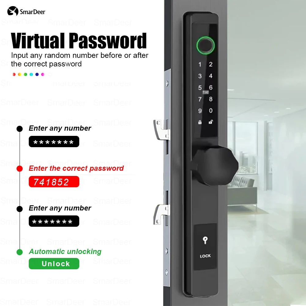 SmarDeer Electronic Door Lock for TTLock Waterproof Fingerprint Lock Sliding Door Smart Lock Aluminum Door Intelligent Lock