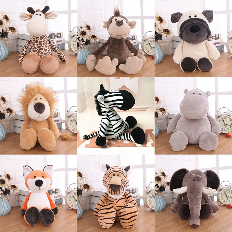 25cm Cute Forest Plush Toy Children\'s Sleeping Mate Jungle Stuffed Lion Tiger Elephant Dog Giraffe Raccoon Monkey Kawaii Doll