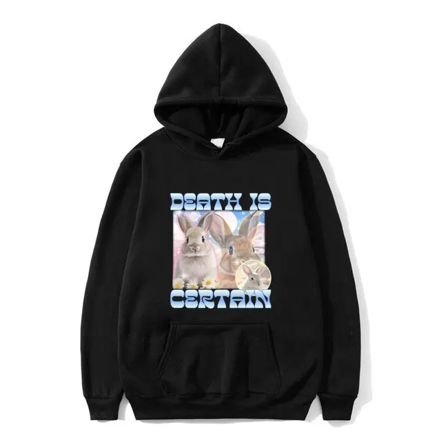 

Rabbit Death Is Certain Funny Meme Hoodie Men Women Kawaii Cute Long Sleeve Sweatshirt Unisex Vintage Casual Oversized Hoodies