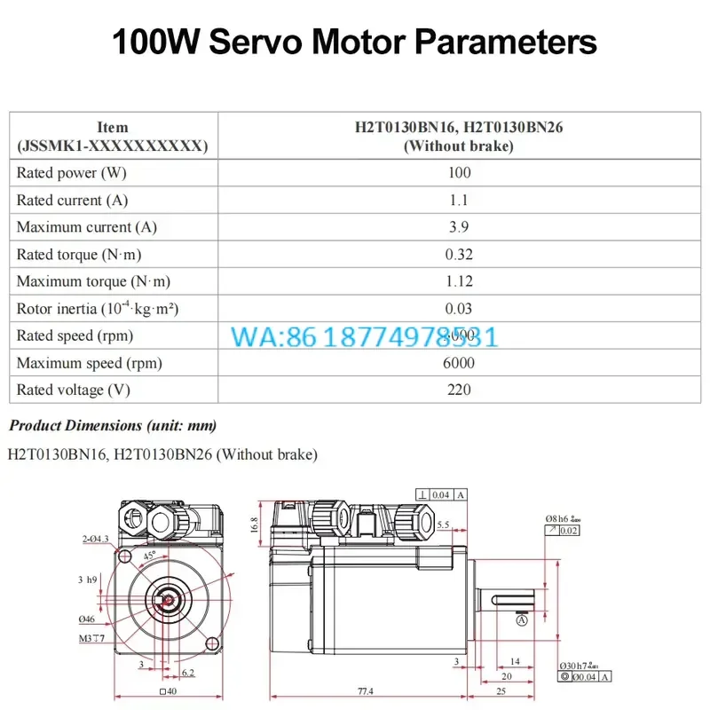 Wmwmnu 17 Bit Single Phase 220V 100W 3000RPM AC Servo Motor and Pulse Drive Kit Waterproof for 3D Printer CNC
