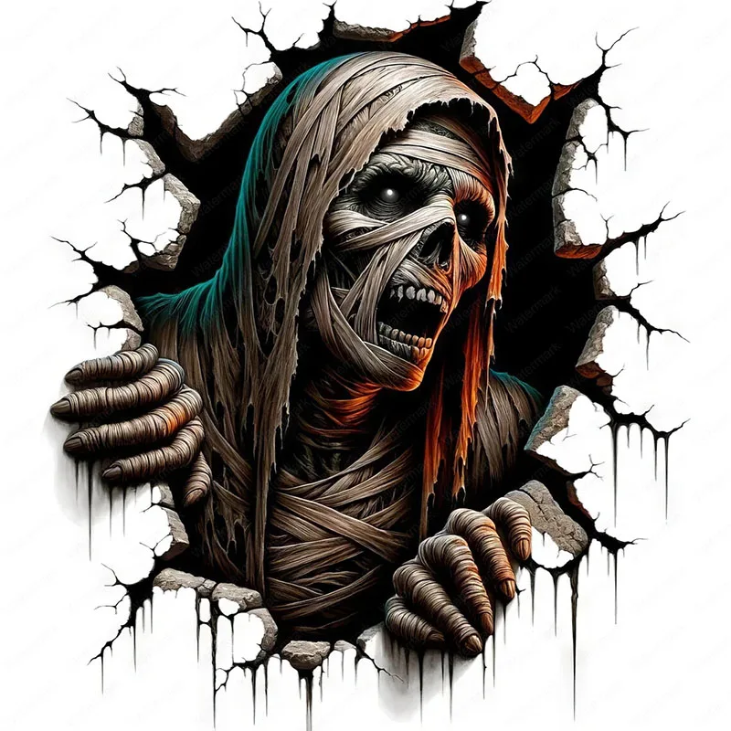 

T2113#Terrifying Mummy Self-Adhesive Toilet Stickers,Wall Decal Removable, Reusable Vinyl Car Sticker for Toilet Lid