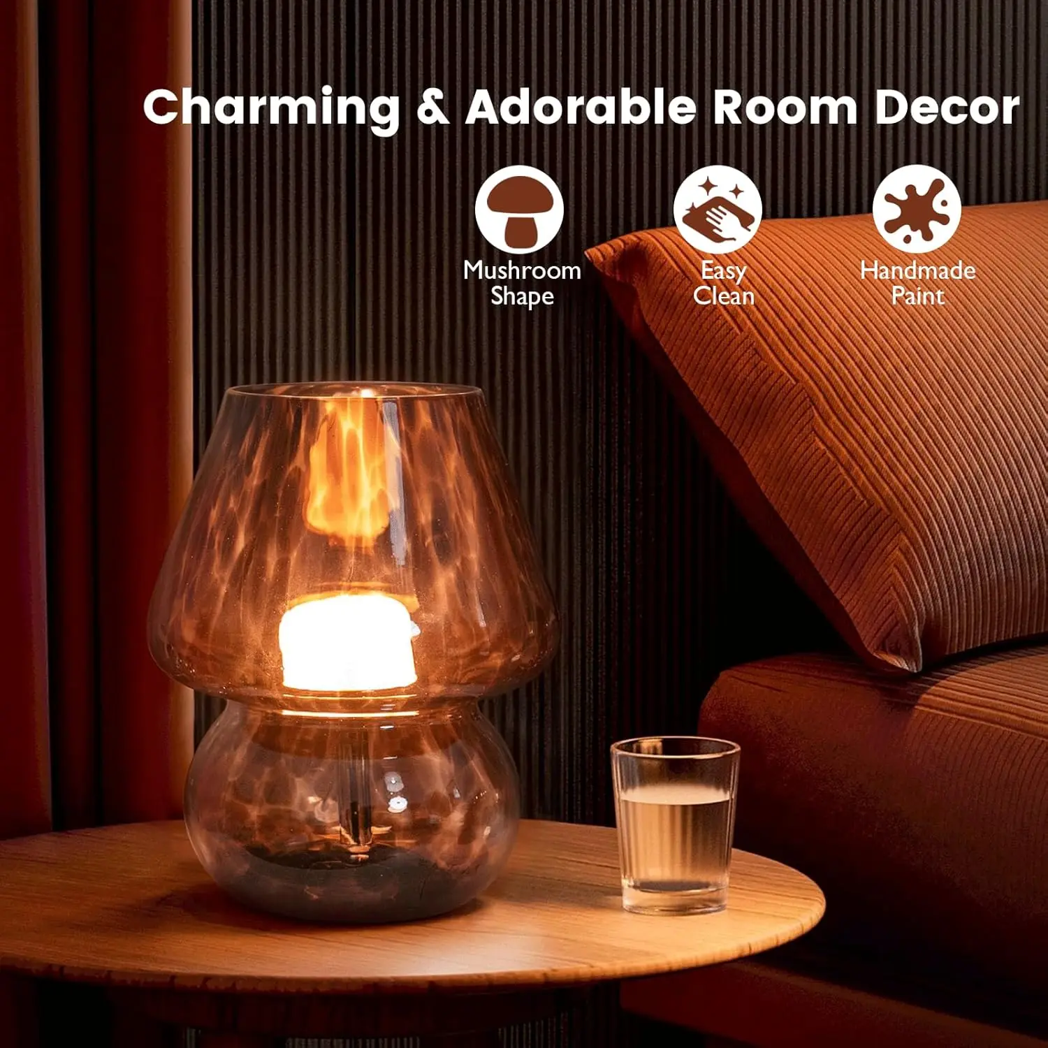 مصباح فطر USB عتيق مع 3 درجات حرارة LED، ضوء ليلي قابل للتعتيم لغرفة النوم، غرفة المعيشة، المدخل - كهرمان ذهبي