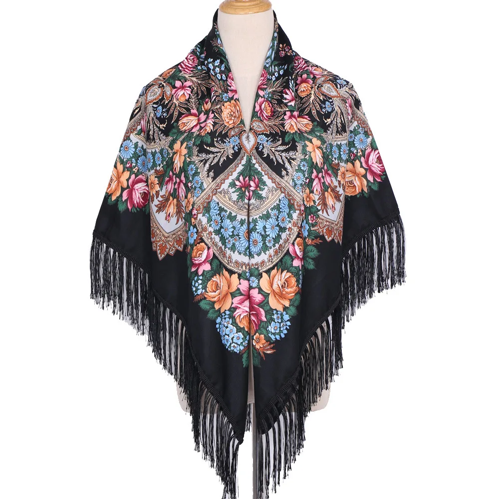 Bohemian Shawl Women Scarf Square Autumn and Winter Warm Cloak Printed Tassel Headscarf Retro Blanket Large Size Bufanda