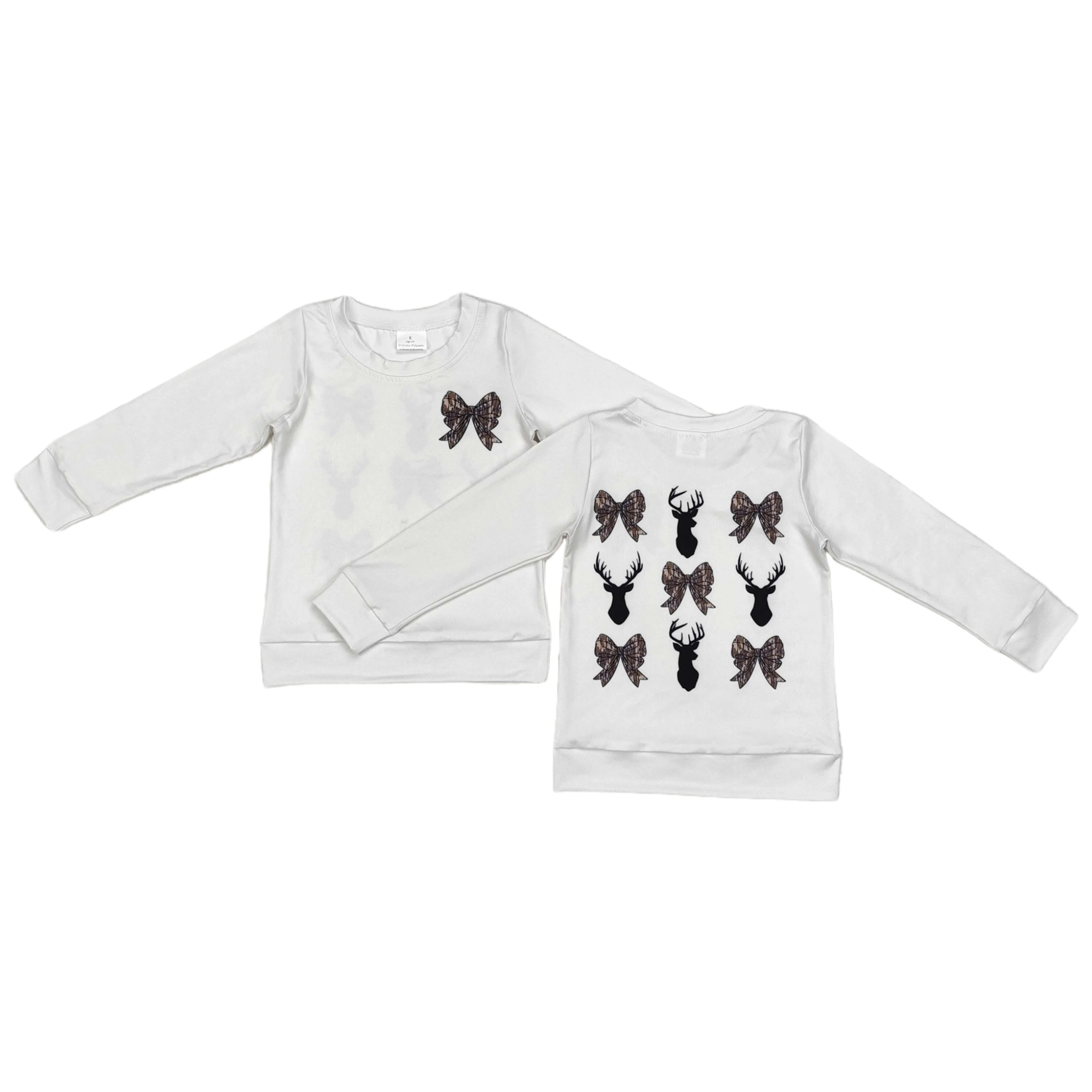 

Wholesale Baby Girl Toddler Long Sleeves Top Deer Bow Infant Shirt Kids Children Thanksgiving Cotton Pink Pullover Clothes