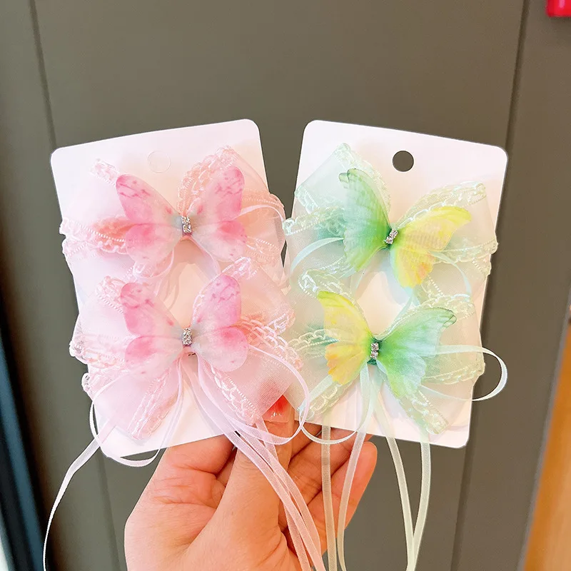 

2PCS New Princess Tassel Bow Butterfly Girls Hairpins Children Lovely Headwear Hairgrip Hair Clips Barrettes Hair Accessories