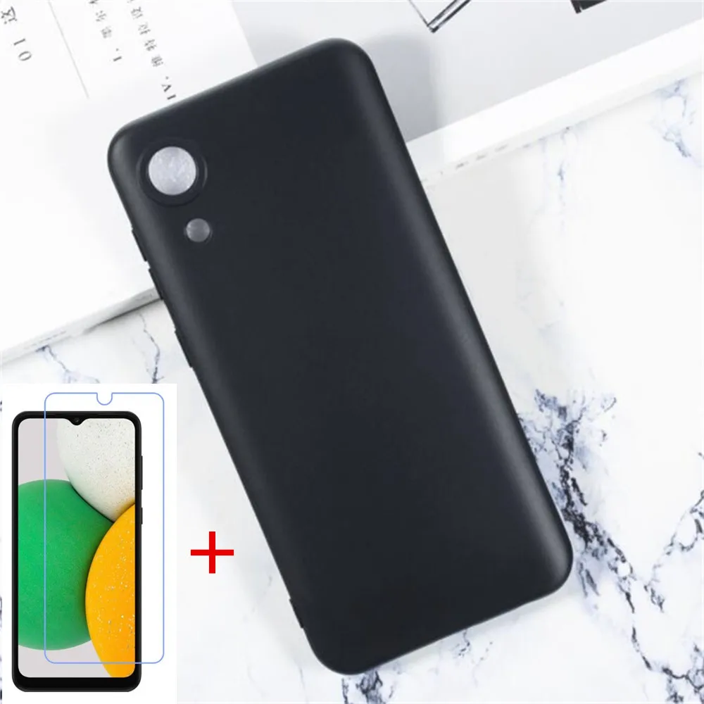 Anti-knock Soft TPU Phone Case For Samsung Galaxy A03 Core SM-A032F SM-A032F/DS 2021 Silicone Caso Cover Bumper Tempered Glass