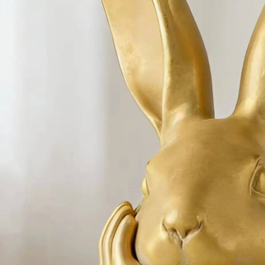 

Easter Bunny Figurine Easter Gold Bunny Figurine 3d Printed Vintage Thinking Bunny Statue Spring Table Centerpiece Mantel Shelf