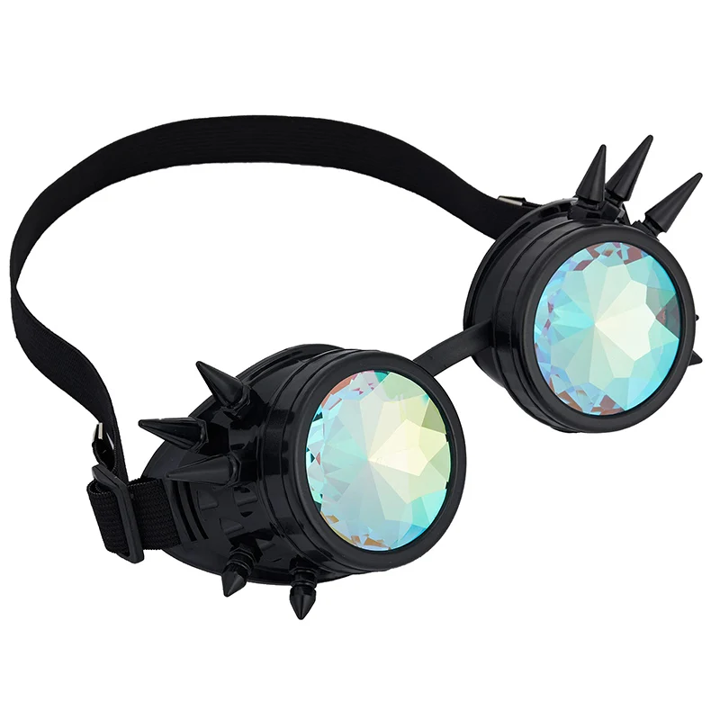 

Unisex Black Rivets Rave Party Festival Kaleidoscope Goggles Steampunk Glasses Vintage Gothic Rock Eyewear Cosplay Accessories