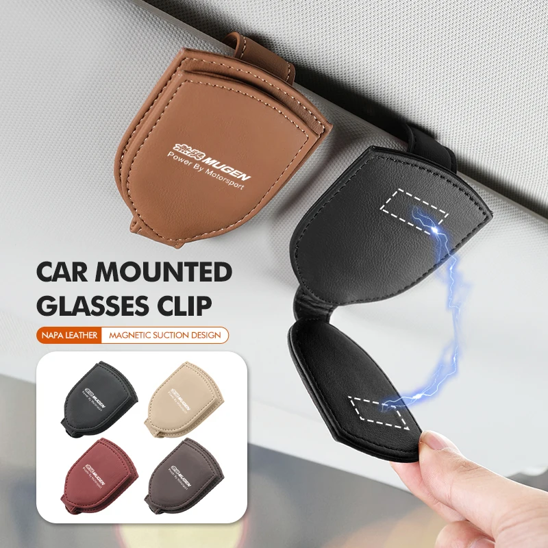 For Honda Car Visor Glasses Clip Leather Sunglasses Holder Magnetic Glasses Clip Mugen Power Accord Civic vezel Crv City Jazz