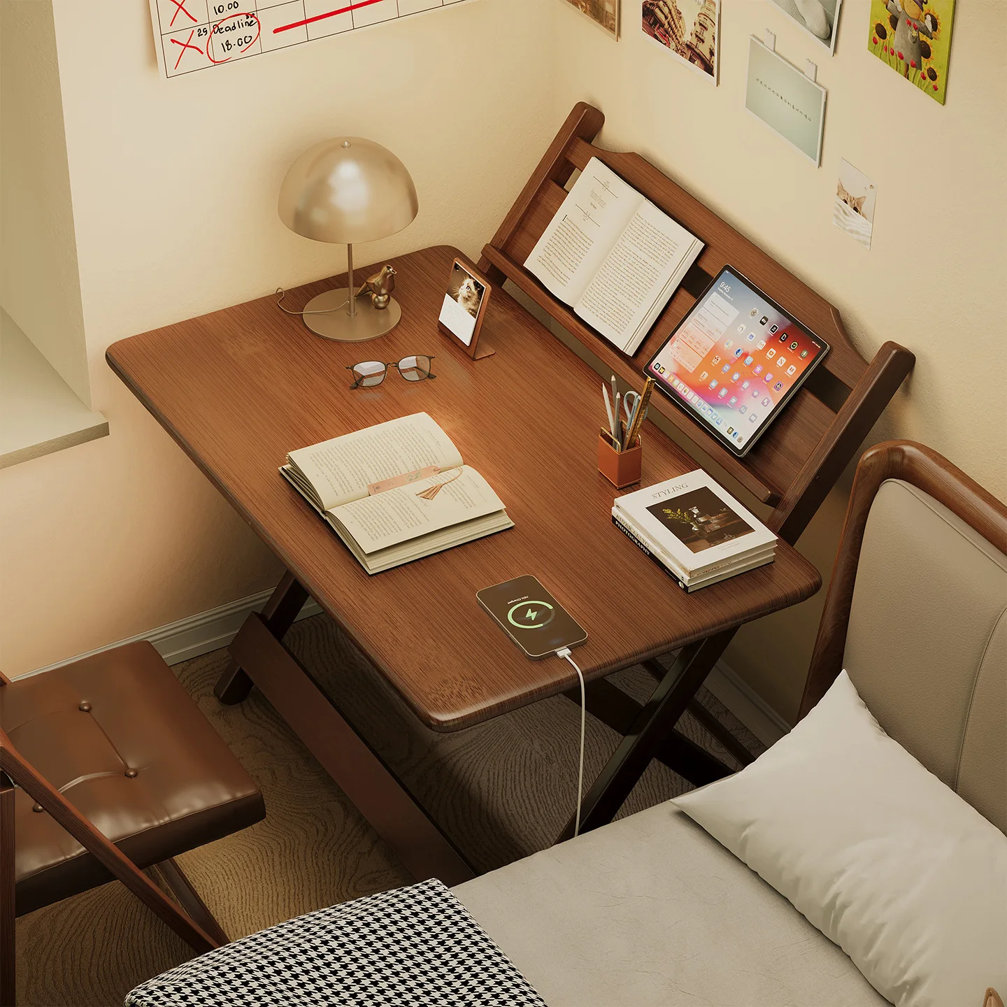 設置不要の多目的折りたたみテーブル、子供用学習机、4段階昇降式パソコンデスク、寮用シンプル学習机