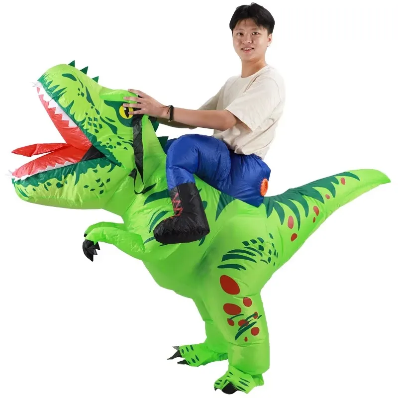 

New Hot Sale Funny Child Adult Inflatable Riding Green Dinosaur Cosplay Costume Kids Fancy Dress Halloween Holiday Theme Party
