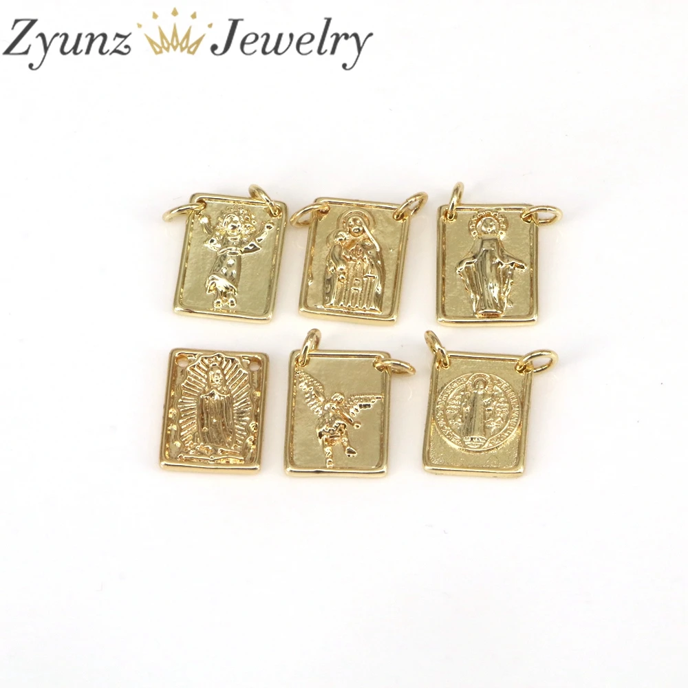 10PCS, Virgin Mary Pendant Gold Plated Square Virgin Mary Necklace Charm Religious Pendant DIY Jewelry Accessories