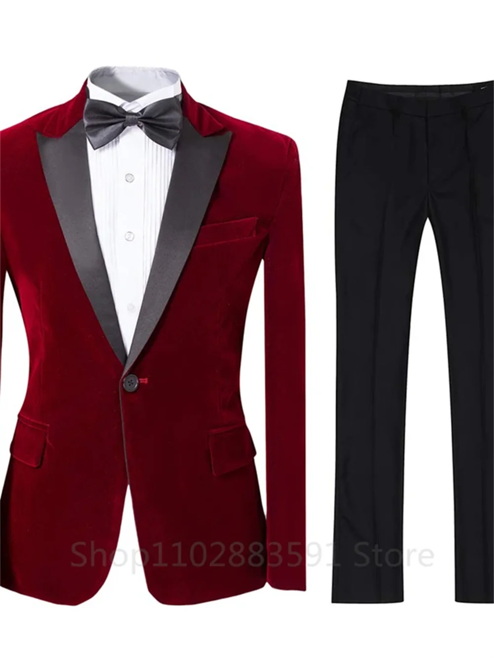 

2 Pieces Velvet Men Suits Slim Fit Blazer Pants Costume Best Man Party Satin Shawl Lapel Wedding Business Tuxedos Groom Homme