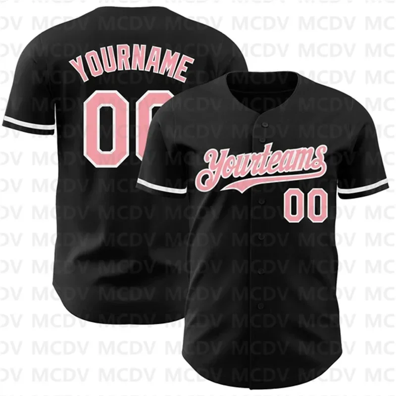 Custom Black Medium Pink-White Baseball Jersey 3D Printed Men Women Shirt Casual Team Shirts Sport Unisex Tops