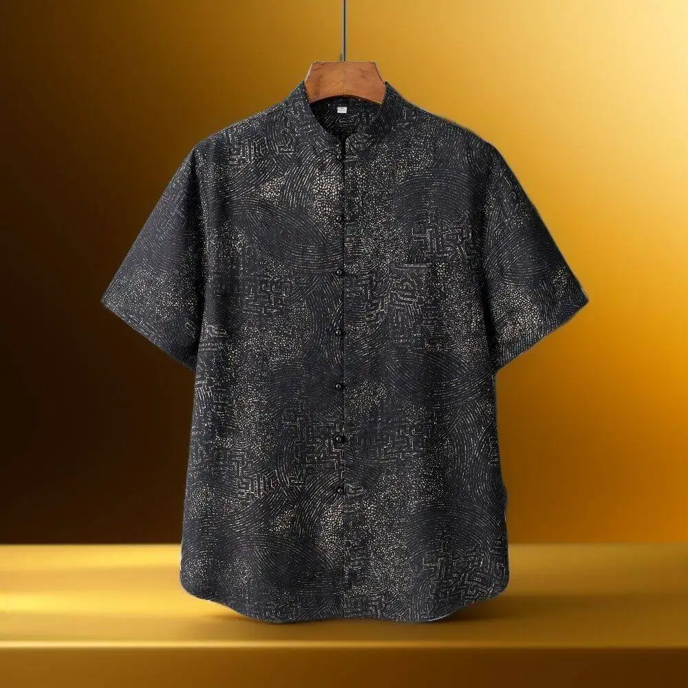 

Craftsmanship Textured Tops Men Black Xiangyunsha Shirt Mandarin Collar Short Sleeve & Scholar’s Chest Pocket Tunic Effortless