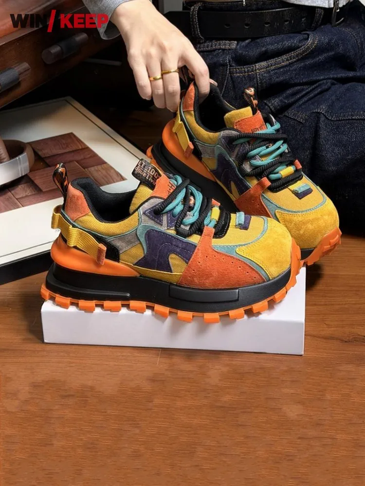 

Ladies Breathable Colors Panelled Lace Up Thick Platform Running Outdoor Training Jogging Sports Height Increase Shoes Sneakers