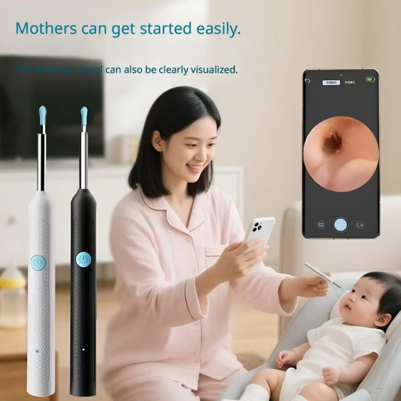 HD WiFi Visual Ear Cleaner, 6 LED Otoscope with Silicone Tips, Safe Earwax Removal for Kids & Adults, USB-C Rechargeable
