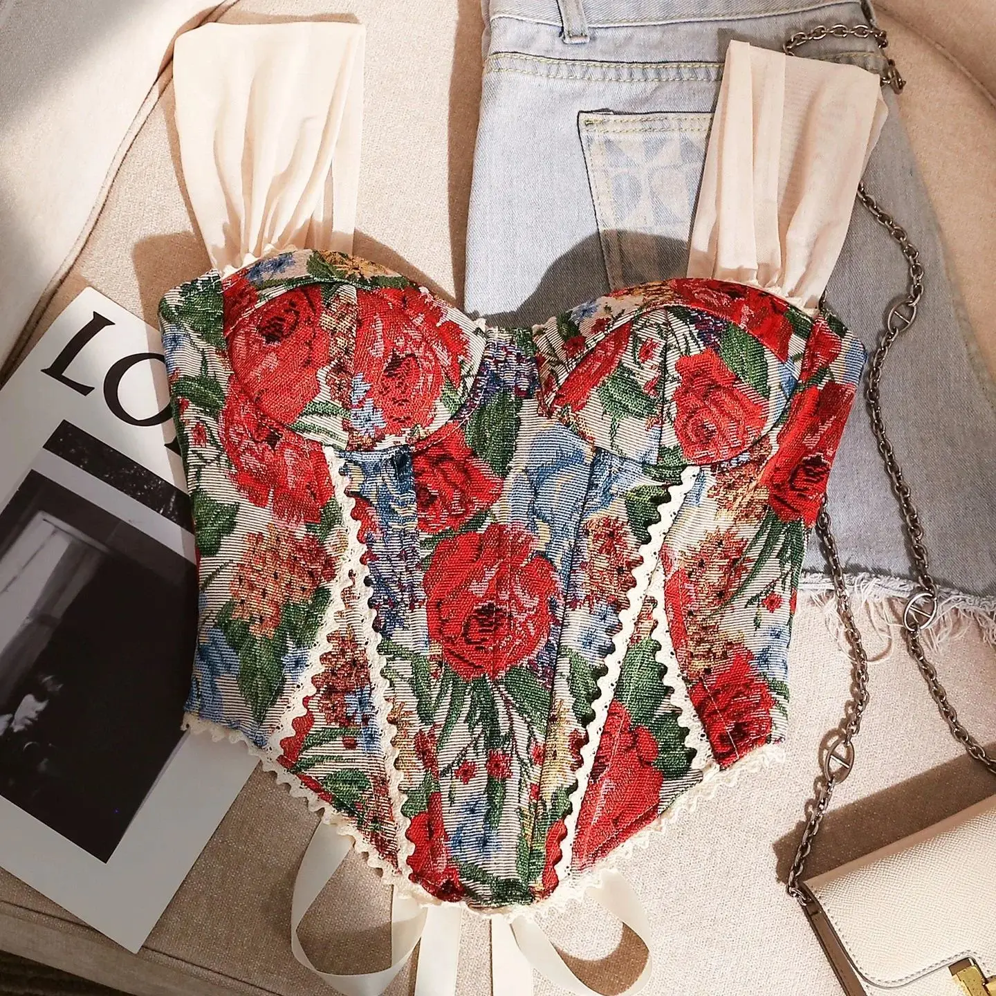 

Нишевый французский жаккардовый корсет, укороченные топы, хлопковый жилет, майки с костями, сексуальная женская майка с завышенной талией, летняя женская тонкая корректирующая одежда