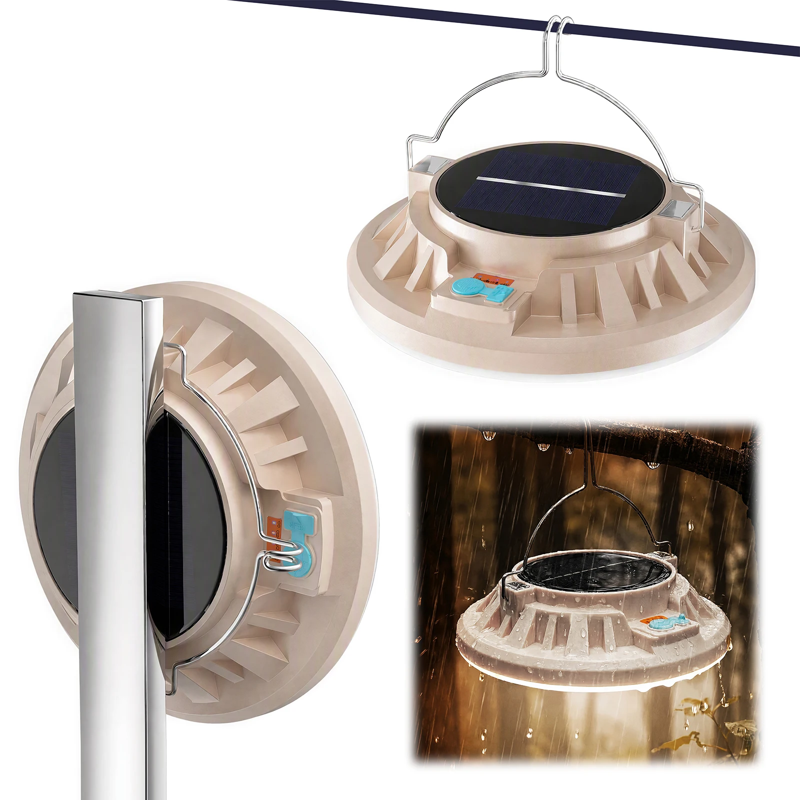 Portable Outdoor Solar Lantern Type-C Dual Charging 8-10H Runtime Waterproof 3 Modes LED Camping