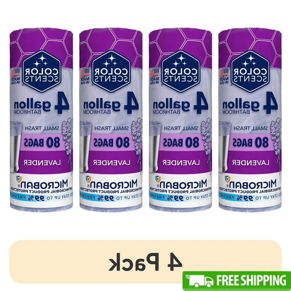 

4 упаковки, маленькие мешки для мусора с поворотным галстуком, ароматизированные лаванды, микробан, контроль запаха, удобные вкладыши для мусора, дома, ванной комнаты, спальни