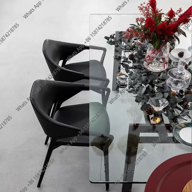 46 Nordic Solid Wood Dining Chair Home Simple Modern Designer Study Back Chair Italian Light Luxury Armrest Lounge Chair