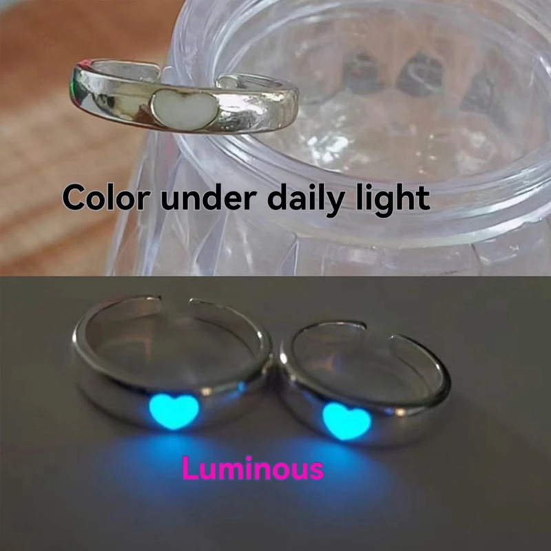 Luminous Love Heart Finger Ring Glow In Dark Fashion Adjustable Couples Rings Color Pink Blue Jewelry Lover Gift