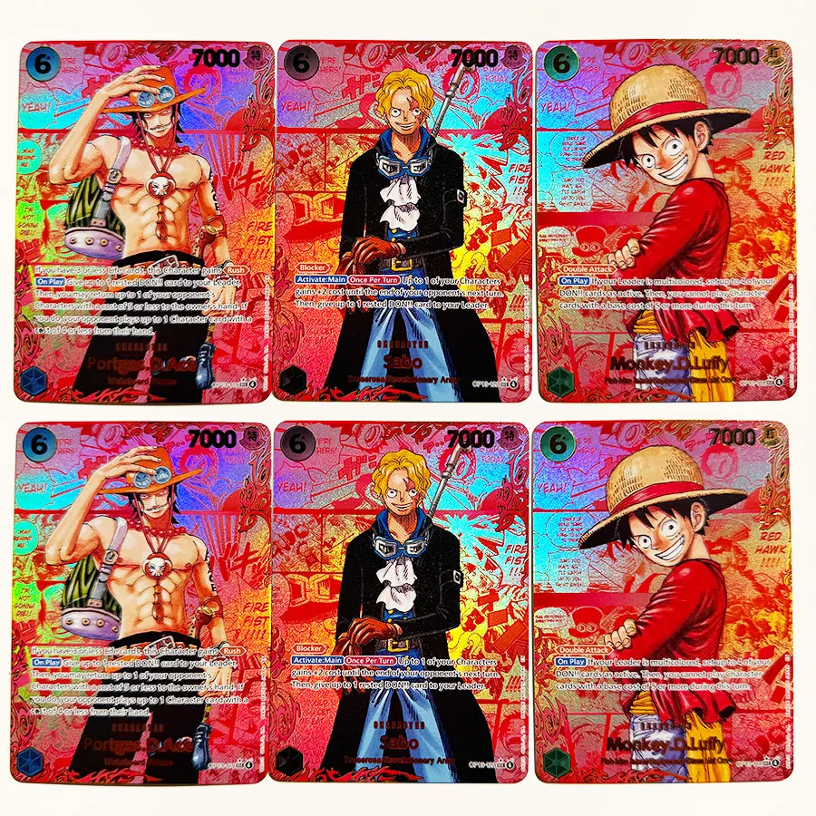 One Piece TCG EN Manga Parallel Card OP13 Luffy Ace Sabo OP13-118 OP13-119 OP13-120 Textured Foil Anime Collection Proxy Cards