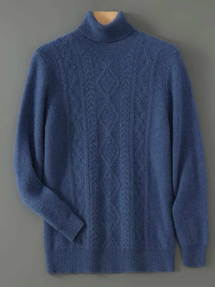 100% メリノウールメンズハイカラー秋冬ファッションカジュアルベースセーターニットセーター