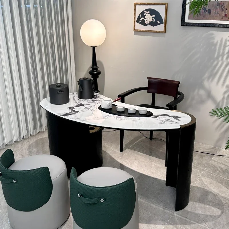 Marble solid wood tea table White oak household small apartment tea table