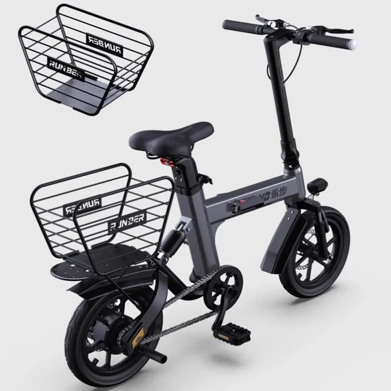 Electric Bicycle with Storage Basket, Foldable,Small Adult,Mini-Portable Lithium Battery for Shopping,Ebike 350W 36V Range 45KM